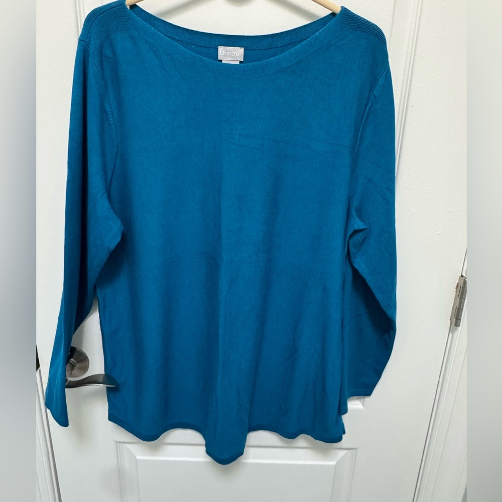 Chico’s Women's Blue Long Sleeve Light Weight Sweater, Size XL, Excellent